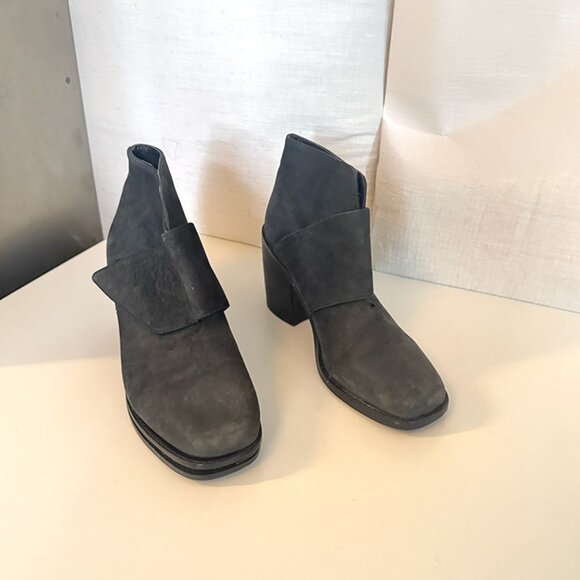 Shellys London Leather Charcoal Clock Heel Grey Ankle Boot - Picture 4 of 5